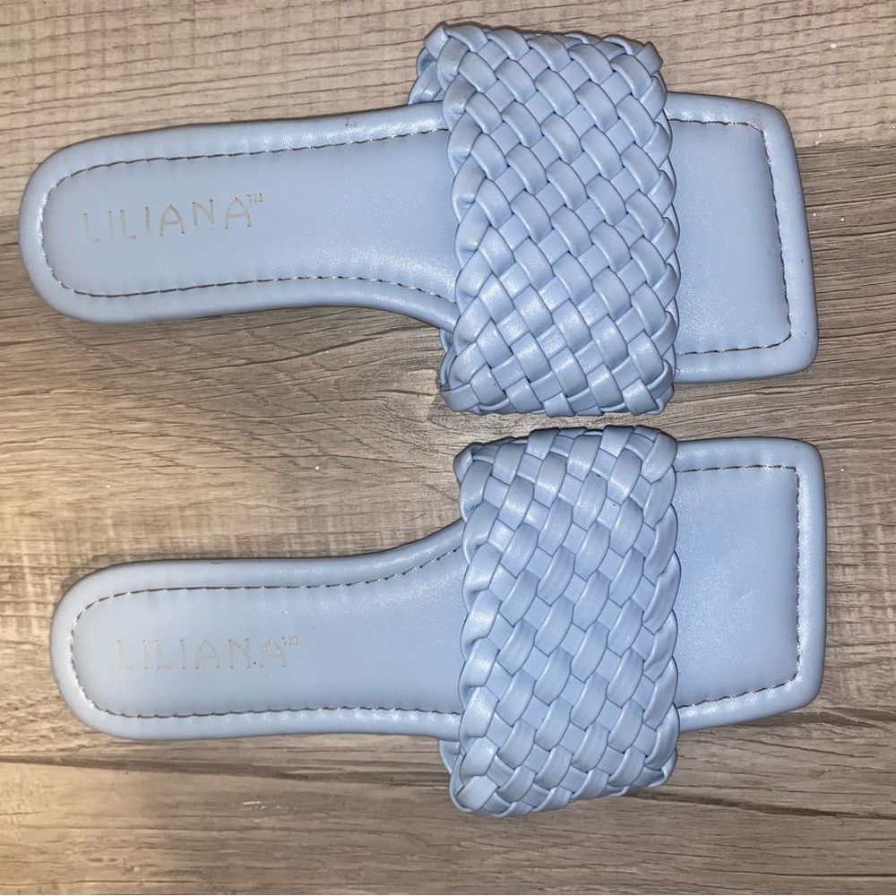 BABY BLUE FLAT SANDALS